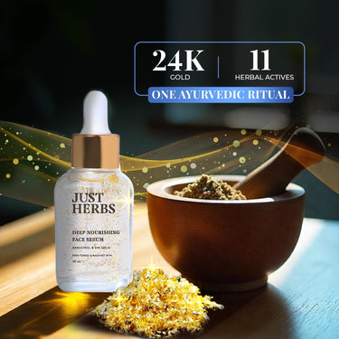 Just Herbs 24K Gold Bakuchiol Face Serum for Fights Signs of Ageing | Improve Skin Elasticity | Instant Lasting Hydration All Skin Types for Men and Women 30ml